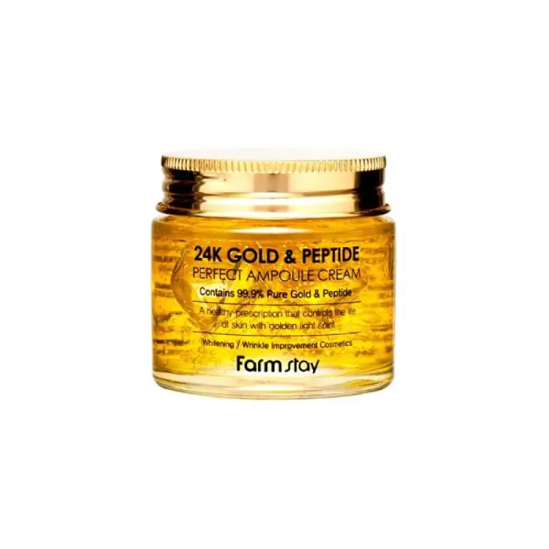 Farmstay 24k Gold & Peptide Perfect Ampoule Cream, Κρέμα Ελαφριάς Υφής με Βασιλικό Πολτό, Πεπτίδια, Νιασιναμίδη, 80ml
