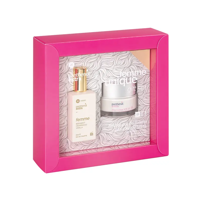 Panthenol Extra Femme Unique Gift Set, Femme Eau de Toilette 50ml & Day Cream spf 15, 50ml