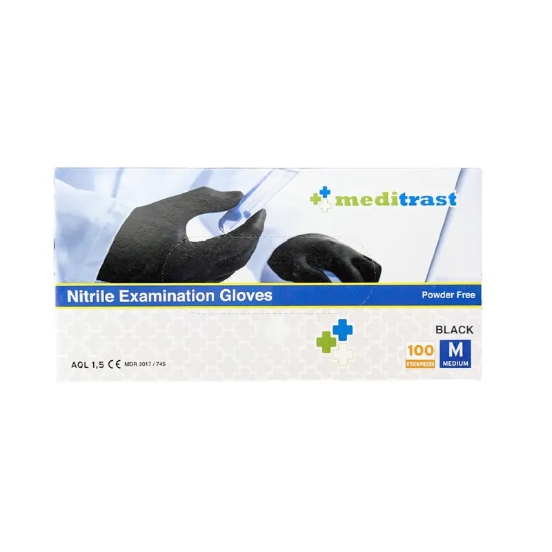 Meditrast Powder Free Nitrile Examination Gloves Black, Εξεταστικά Μαύρα Γάντια Νιτριλίου Χωρίς Πούδρα, Medium, 100 Τεμάχια
