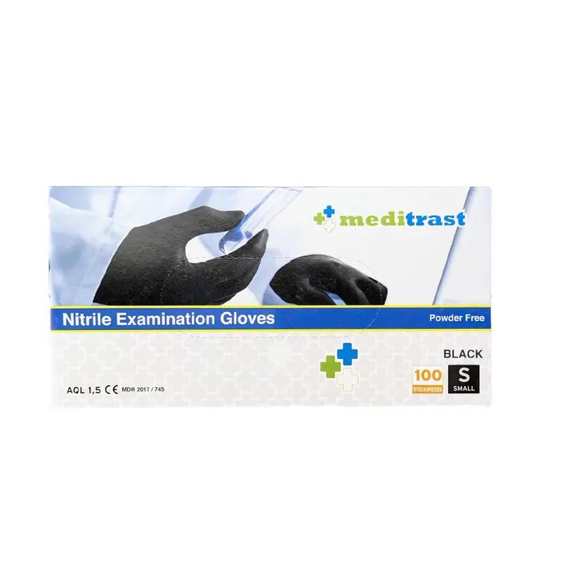 Meditrast Powder Free Nitrile Examination Gloves Black, Εξεταστικά Μαύρα Γάντια Νιτριλίου Χωρίς Πούδρα, Small, 100 Τεμάχια