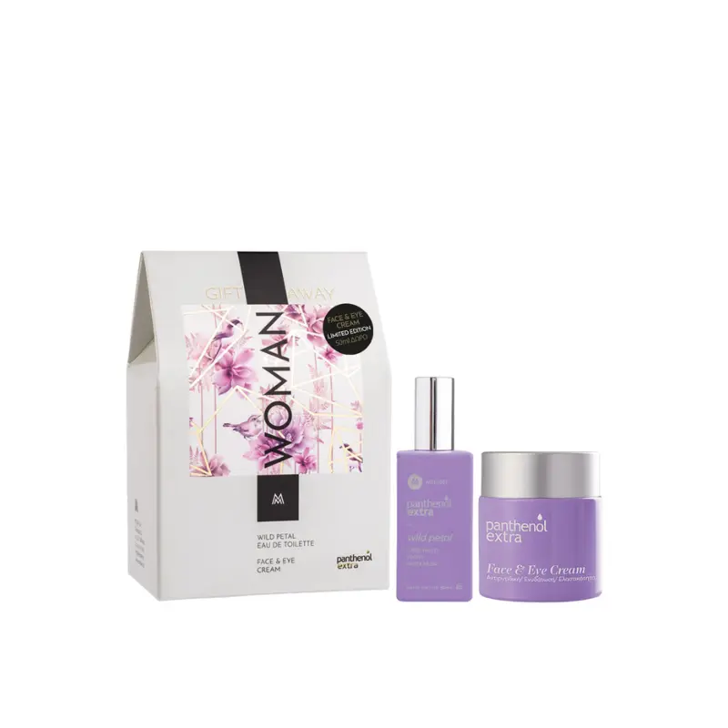 Panthenol Extra Gift Away Woman, Αντιρυτιδική κρέμα προσώπου-ματιών 100ml & αναζωογονητικό άρωμα Wild Petal 50ml