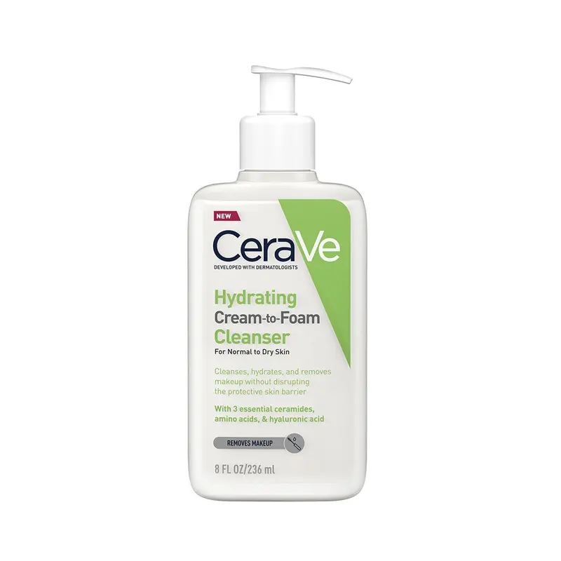 Cerave Hydrating Cream-to-Foam Cleanser Για Καθαρισμό Και Ντεμακιγιάζ Προσώπου Υαλουρονικό Οξύ, 236ml