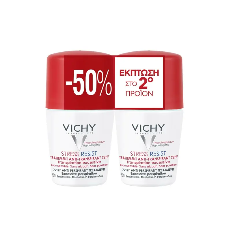 Vichy Deodorant 72h Stress Resist Roll On PROMO, με -50% στο 2ο προϊόν, 2x50ml