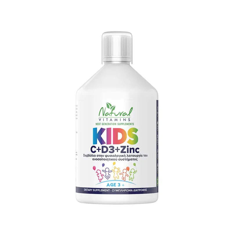 Natural Vitamins Vegan Kids Vitamin C + D3 + Zinc, με Γεύση Πορτοκάλι 500ml