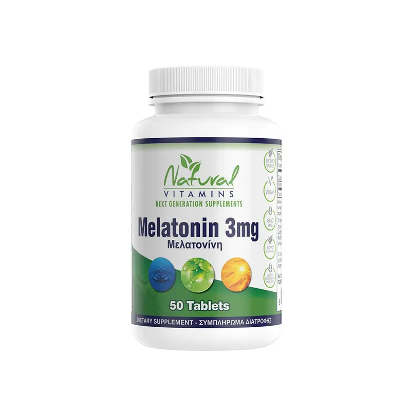 Natural Vitamins Melatonin 3mg – Φυσική Βοήθεια για τον Ύπνο, 50 Υπογλώσσιες ταμπλέτες
