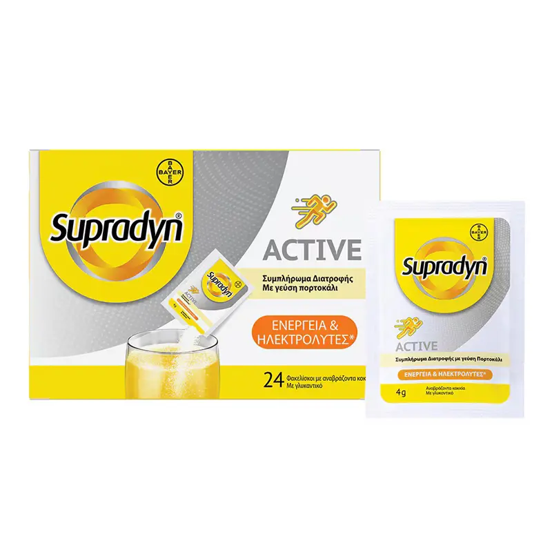Supradyn Active, Συμπλήρωμα Διατροφής με Βιταμίνες & Ηλεκτρολύτες, 24 φακελίσκοι με αναβράζοντα κοκκία