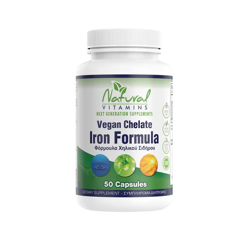 Natural Vitamins Vegan Iron Chelate Formula, Φόρμουλα Χηλικού Σιδήρου, 50 Κάψουλες