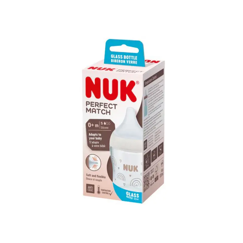 Nuk Perfect Match Rainbow Μπιμπερό Γυάλινο, με μαλακή θηλή Σιλικόνης, 120ml
