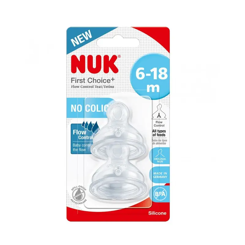 Nuk Θηλή Σιλικόνης First Choice+, Flow Control για κάθε είδος τροφής, 6-18m, 2 τεμάχια