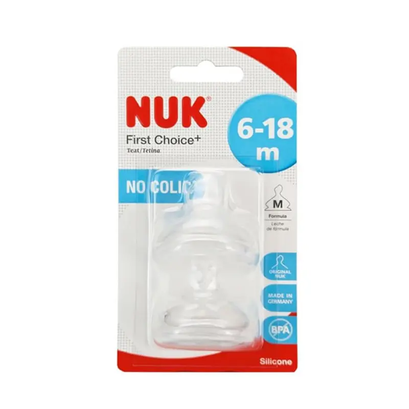 Nuk Θηλή Σιλικόνης First Choice+, Medium για βρεφικό γάλα, No Colic, 6-18m, 2 τεμάχια