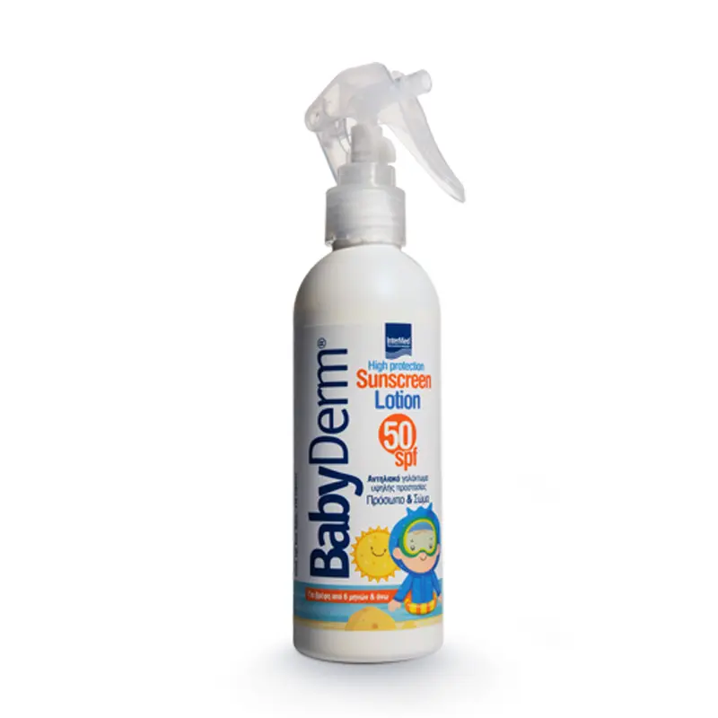 Babyderm Sunscreen Lotion spf50, Αντιηλιακό γαλάκτωμα υψηλής προστασίας για παιδιά από 6 μηνών και άνω, 200ml