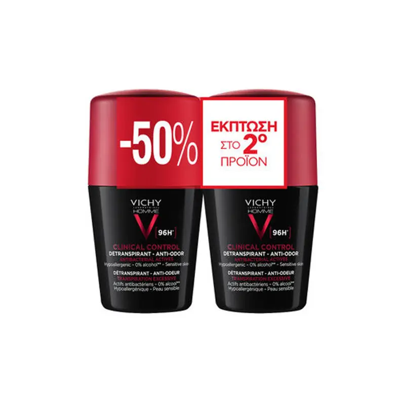 Vichy Deodorant 96h Clinical Control Roll-On Duo για Άντρες, PROMO με -50% στο 2ο προϊόν, 2x50ml