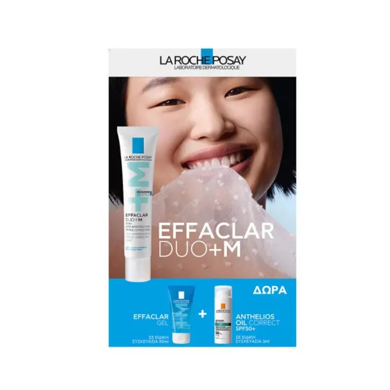 La Roche Posay Effaclar DUO+M PROMO, Τριπλή διορθωτική φροντίδα κατά των ατελειών για το λιπαρό δέρμα & ΔΩΡΟ Effaclar Gel 50ml & Anthelios Oil Correct SPF50+ 3ml