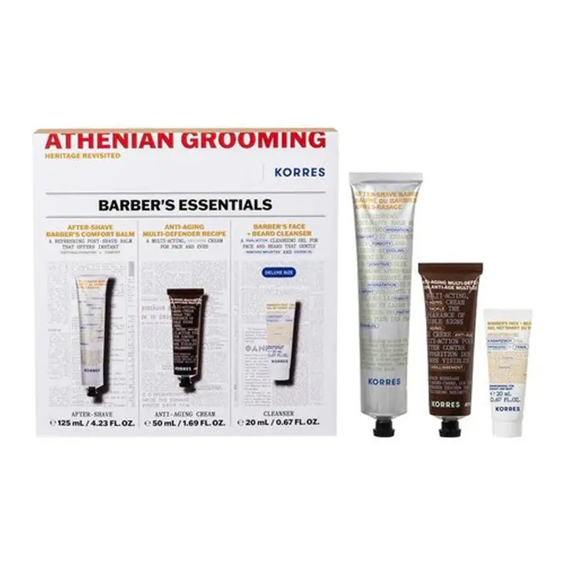 Korres Athenian Grooming Barber's Essentials Set, Aναζωογονητικό Balm Προσώπου για Μετά το Ξύρισμα, 125ml, Αντιγηραντική Κρέμα Προσώπου + Ματιών, 50ml & Δροσιστικό Gel Καθαρισμού για Πρόσωπο + Γένια, 20ml