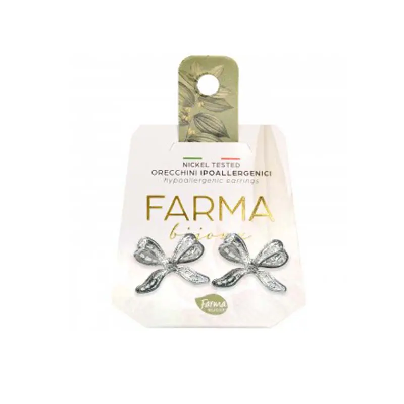Farma Bijoux BEG 013, Υποαλλεργικά Σκουλαρίκια Ασημί Φιόγκος, 1 ζευγάρι