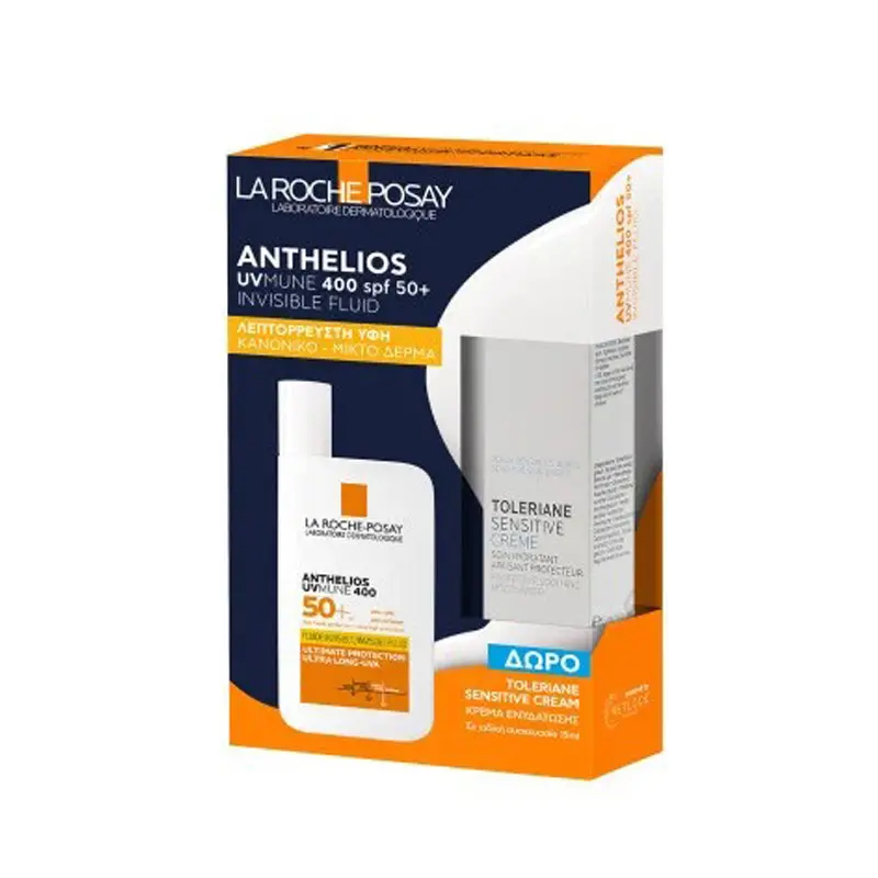 La Roche-Posay Anthelios UVMUNE 400 lnvisible Fluid SPF50+ Προσώπου για κανονικό-μικτό δέρμα, 50ml & ΔΩΡΟ κρέμα Toleriane sensitive 15ml