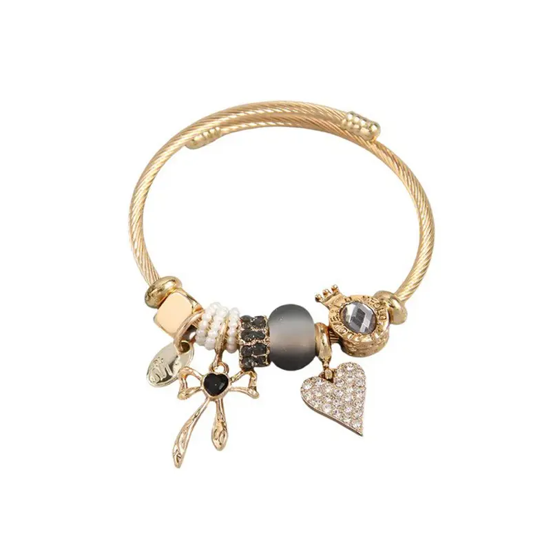 Dezlen Βραχιόλι χρυσό ατσάλι με γκρι charms, BR290