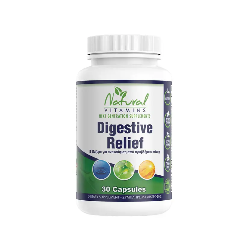 Natural Vitamins Digestive Relief – Πεπτικά ένζυμα, 30 κάψουλες μέγιστης απορρόφησης
