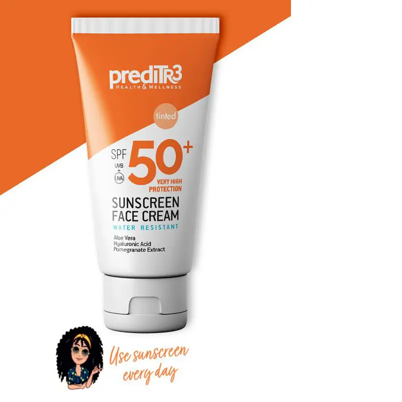 Preditr3 Sunscreen Face Cream spf50+ Tinted, Αντηλιακή Κρέμα για το Πρόσωπο spf50+ με Χρώμα,  με Υαλουρονικό Οξύ, Προβιταμίνη Β5, Αλόη, Ρόδι και Βιταμίνη Ε, 50ml