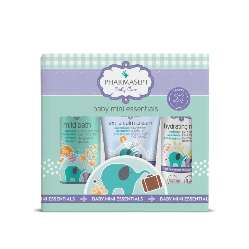 Pharmasept Baby Care Mini Essentials, Βρεφικό πακέτο με τα απαραίτητα mini size προϊόντα της σειράς Baby Care