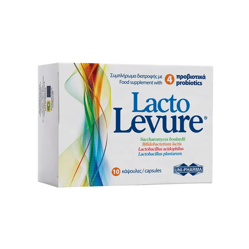Uni-Pharma Lacto Levure, Συμπλήρωμα Διατροφής με 4 προβιοτικά, 10 κάψουλες