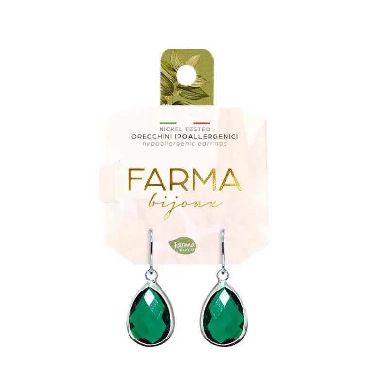 Farma Bijoux Υποαλλεργικά Σκουλαρίκια BEPA6100C15 Κρεμαστά Δάκρυα Σμαραγδί, 1 ζευγάρι