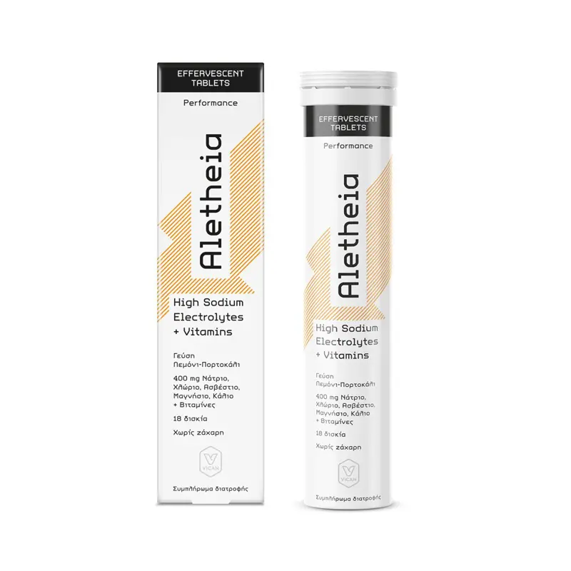 Aletheia High Sodium Electrolytes + Vitamins, με γεύση λεμόνι- πορτοκάλι, 18 αναβράζοντα δισκία
