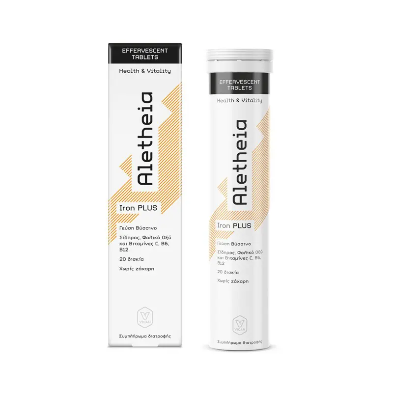 Aletheia Iron Plus, Σίδηρος + Φολικό Οξύ + Βιταμίνες C, B6, B12, με γεύση βύσσινο, 20 αναβράζοντα δισκία
