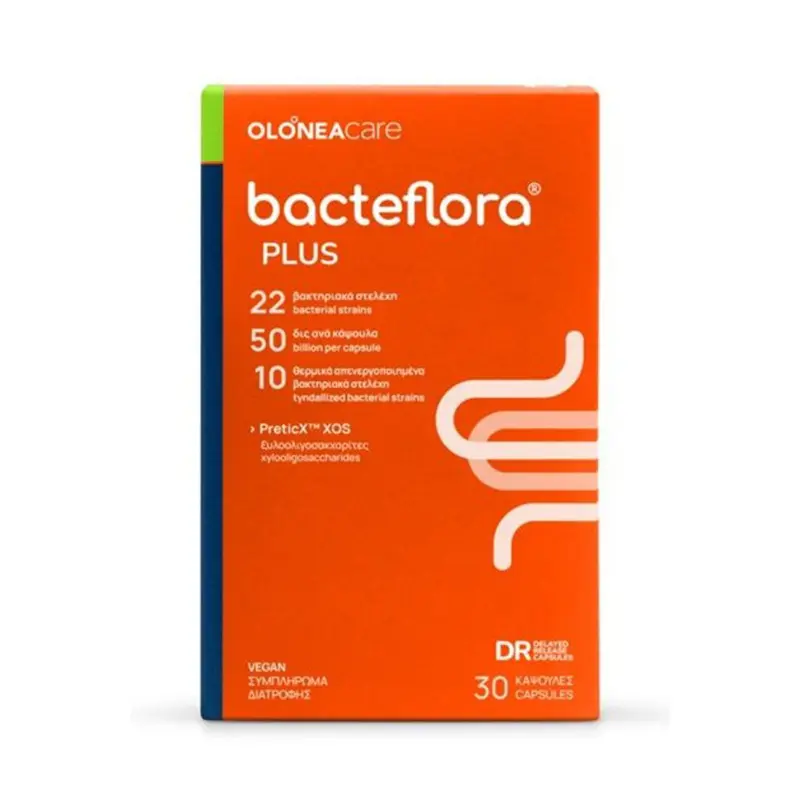 Bacteflora Plus, Συμπλήρωμα Διατροφής με 22 βακτηριακά στελέχη, 30 κάψουλες