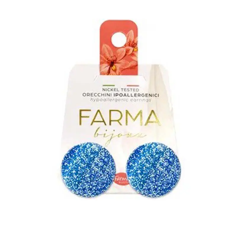Farma Bijoux Υποαλλεργικά Σκουλαρίκια BELT12G Ακρυλικά Μπλε Glitter, 1 ζευγάρι