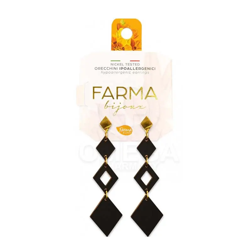 Farma Bijoux Υποαλλεργικά Σκουλαρίκια BEPLL95 Ακρυλικοί Ρόμβοι Μαύροι, 1 ζευγάρι
