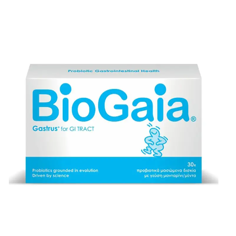 BioGaia Gastrus, Προβιοτικά με γεύση μανταρίνι / μέντα, 30 μασώμενα δισκία