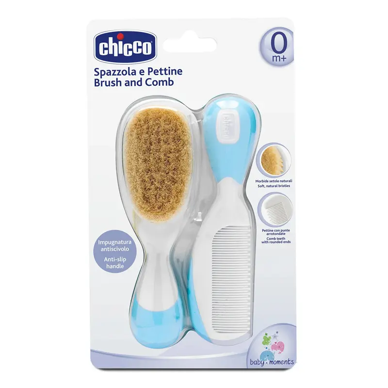 Chicco Βούρτσα-Χτένα με φυσική τρίχα, Μπλε