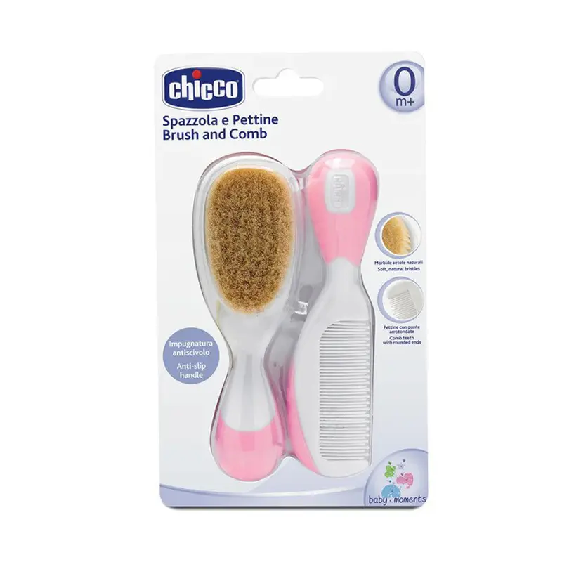 Chicco Βούρτσα-Χτένα με φυσική τρίχα, Ροζ