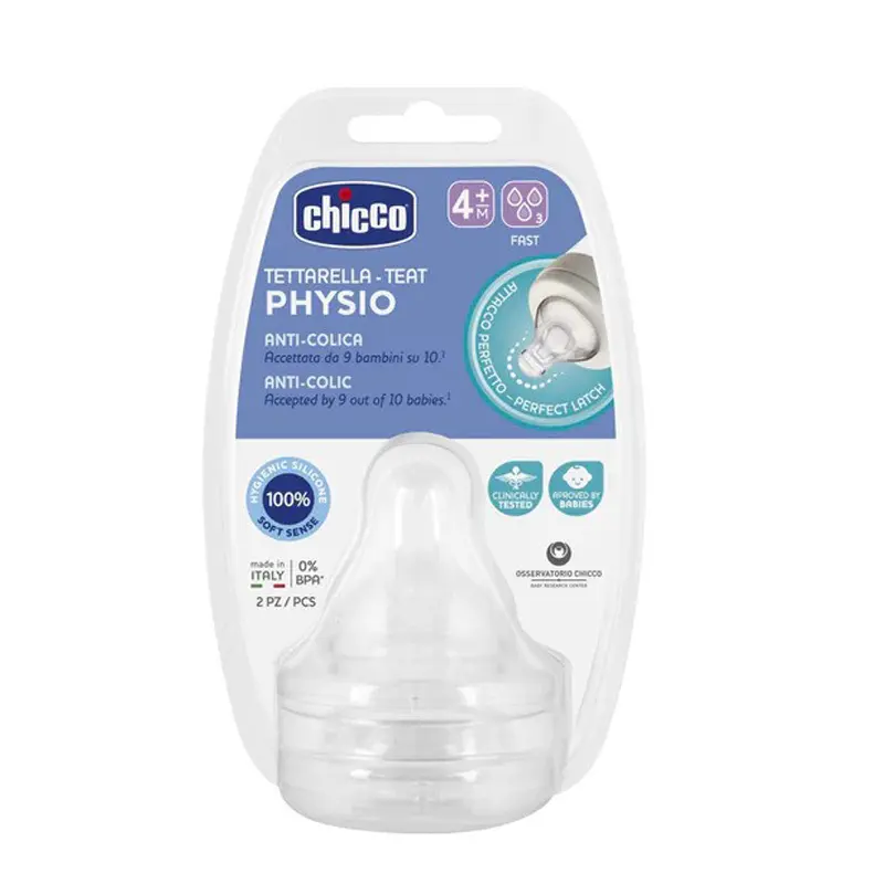 Chicco Θηλή Σιλικόνης Physio Perfect 5, Γρήγορη Ροή, 4+ μηνών, 2 τεμάχια