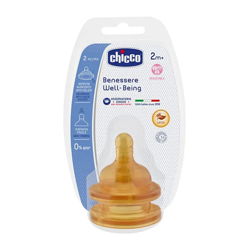 Chicco Θηλή Καουτσούκ Well - Being Ρυθμιζόμενη Ροή 2+ μηνών, 2 τεμάχια