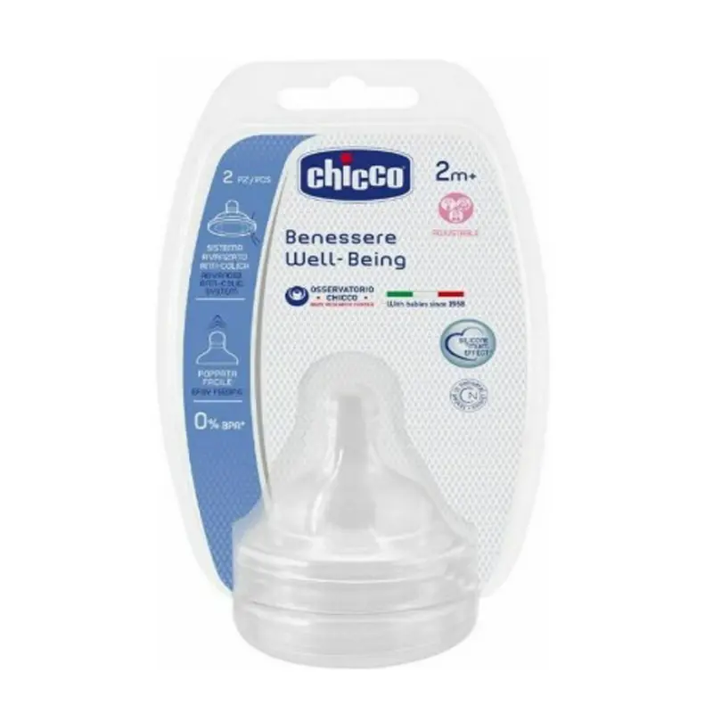 Chicco Θηλή Σιλικόνης Well - Being, Ρυθμιζόμενη Ροή, 2+ μηνών, 2 τεμάχια