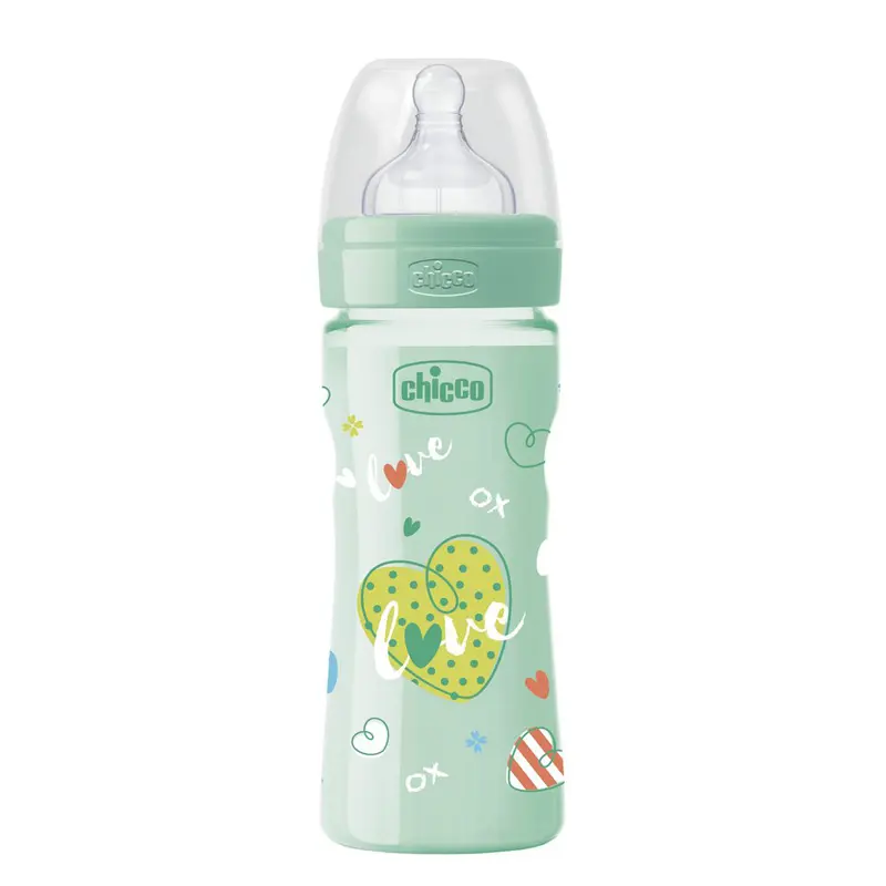 Chicco Μπιμπερό Πλαστικό Well Being 2+ Μηνών, Πράσινο, 250ML