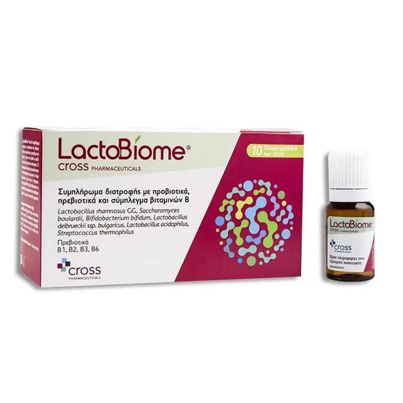 Cross Pharmaceuticals Lactobiome, Συμπλήρωμα Διατροφής με ζωντανούς μικροοργανισμούς και βιταμίνες του συμπλέγματος Β, 10 δίχωρα φιαλίδια