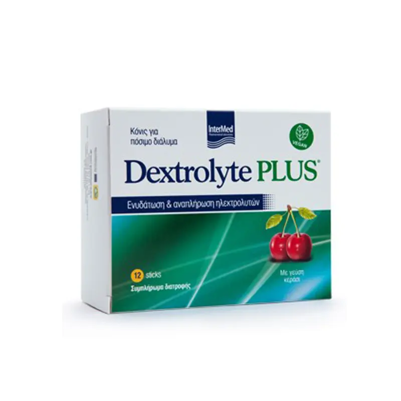 Intermed Dextrolyte Plus Συνδυασμός ηλεκτρολυτών για ευκολότερη επανυδάτωση, 12 φακελάκια με γεύση κεράσι