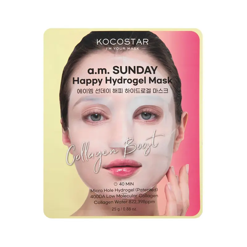Kocostar a.m.  SUNDAY Happy Hydrogel Mask, Micro-hole μάσκα υδρογέλης με θαλάσσιο κολλαγόνο για ενίσχυση της ελαστικότητας της επιδερμίδας, 1 τεμάχιο