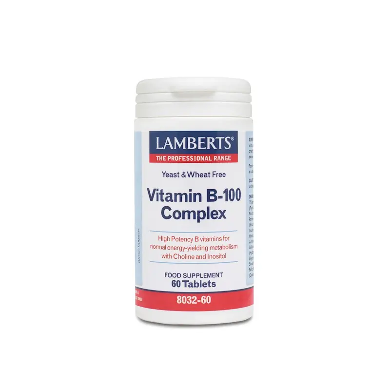 Lamberts Vitamin B 100 Complex, εξαιρετικά υψηλής ισχύος σύμπλεγμα βιταμινών Β, 60tabs