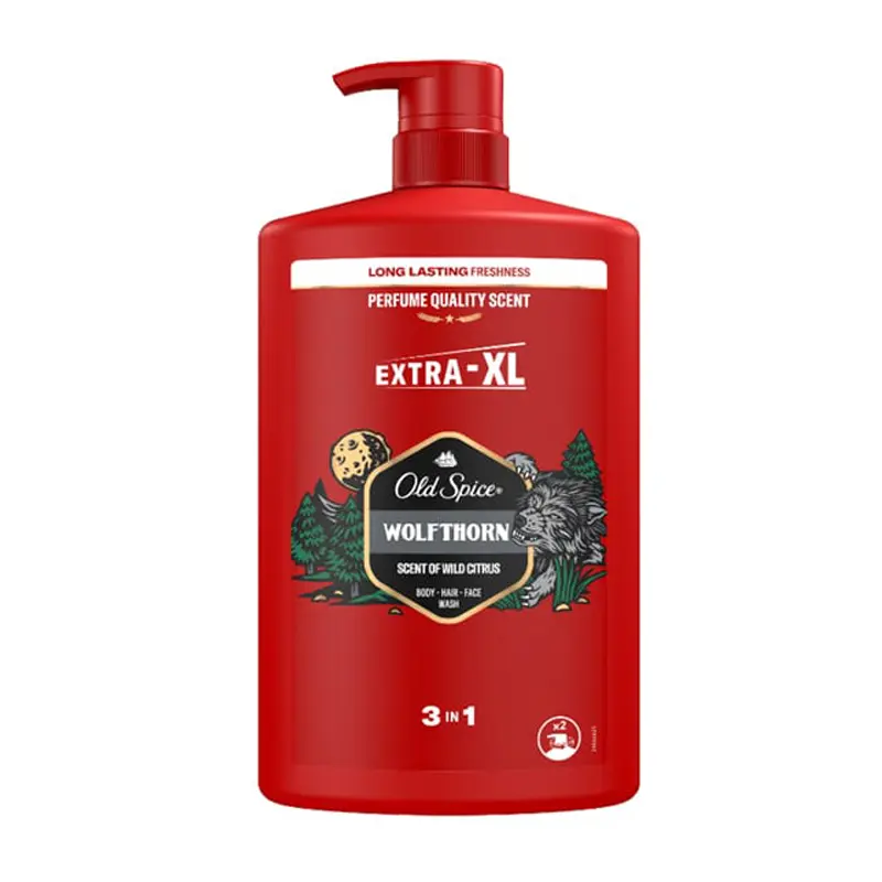 Old Spice Body-Hair-Face Wash Wolfthorn, Σαμπουάν & Αφρόλουτρο για Άνδρες, 1000ml
