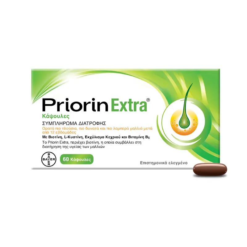 Priorin Extra Κάψουλες, Συμπλήρωμα Διατροφής για ορατά πιο πλούσια, πιο δυνατά και πιο λαμπερά μαλλιά, 60 κάψουλες