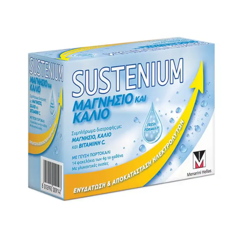 Sustenium Μαγνήσιο & Κάλιο, 14 φακελάκια με γεύση πορτοκάλι, 14x4gr