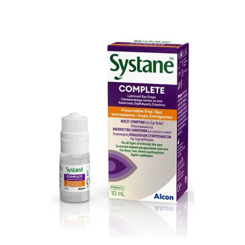 Alcon Systane Complete, Λιπαντικές Οφθαλμικές Σταγόνες για την ανακούφιση πολλαπλών συμπτωμάτων της ξηροφθαλμίας, 10ml