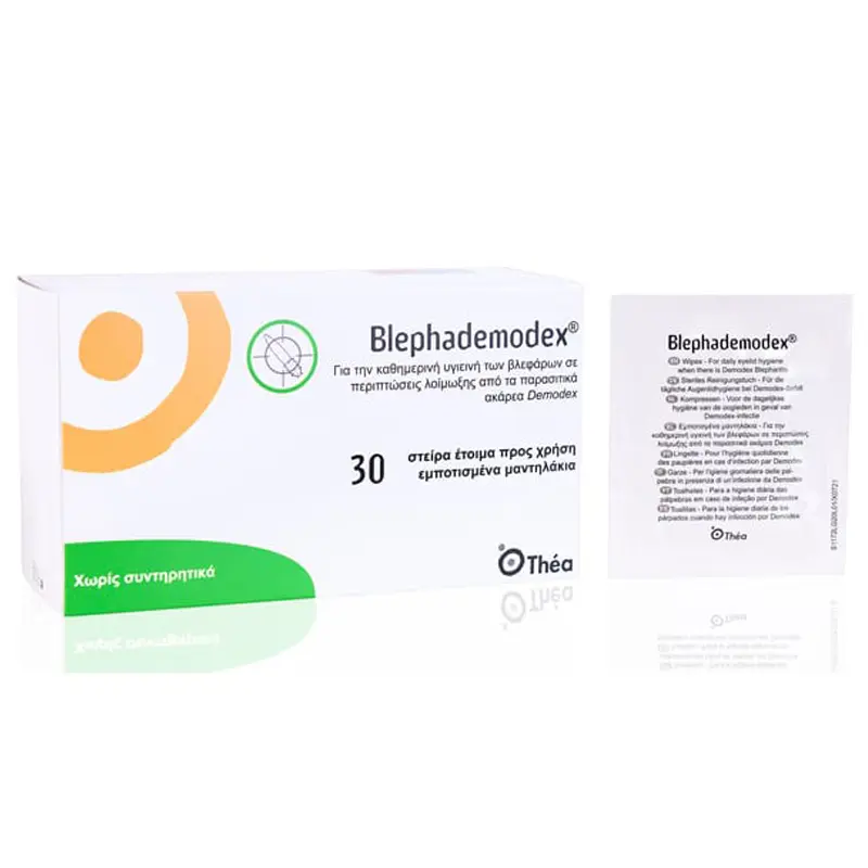 Blephademodex, Μαντηλάκια για την Καθημερινή Υγιεινή των Βλεφάρων σε περιπτώσεις λοίμωξης από τα παρασιτικά ακάρεα Demodex, 30 τεμάχια