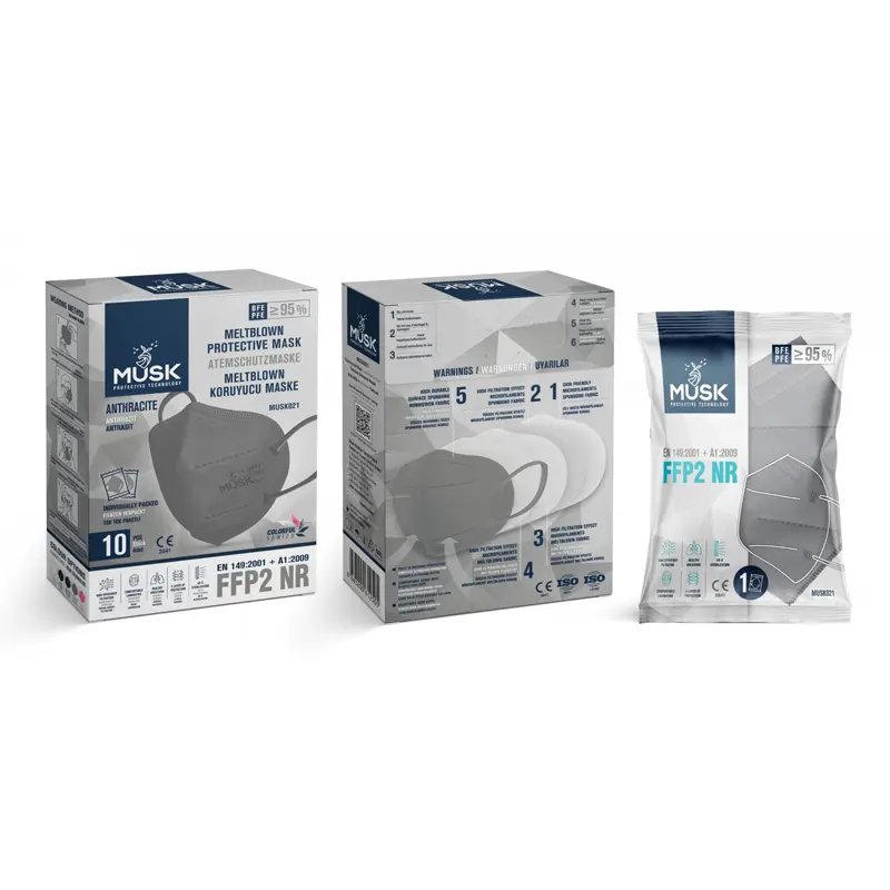 MUSK Μάσκες Υψηλής Προστασίας FFP2 5-Layer CE 95% (Γκρι), 10 τεμάχια