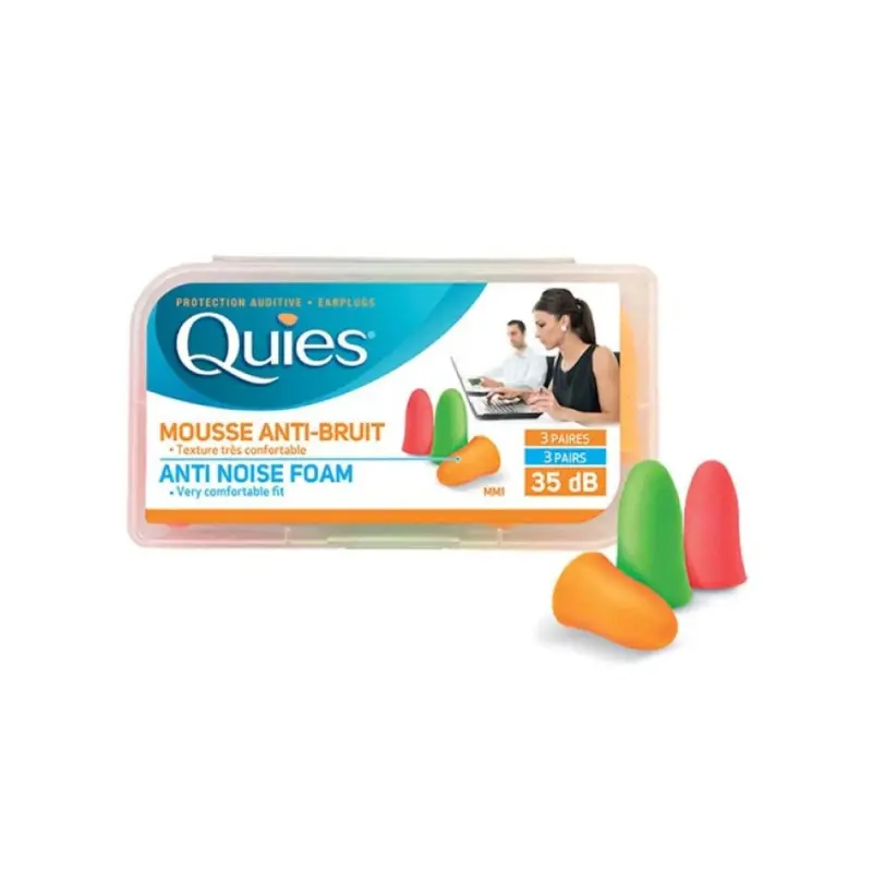 Quies Foam Earplugs, Ωτοασπίδες από αφρώδη πολυουρεθάνη για αποτελεσματική προστασία από τον υψηλό θόρυβο, το κρύο και τη σκόνη, 3 ζευγάρια