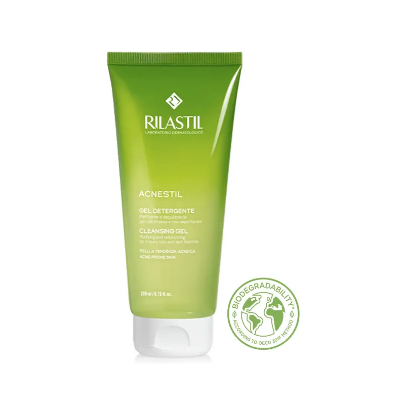 Rilastil Acnestil Cleansing Gel, Καθαριστικό Gel εξυγιαντικό και εξισορροπητικό για επιδερμίδα με Ρυπαρότητα, Ατέλειες και Τάση Ακμής, 200ml